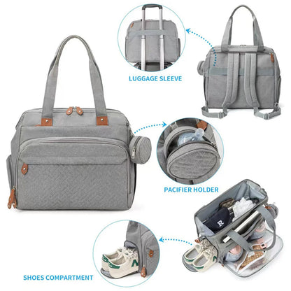 Large Mom Dad Diaper Backpack - Maternity Nappy Bag with Pacifier Pouch