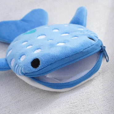 Cartoon Shark Plush Coin Purse Keyring, Zippered Coin Holder and Cable Organizer, Cute Small Gift