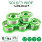 Lead-Free Solder Wire 99.7% Sn / 0.3% Cu — 2% Rosin Flux Core, Diameters 0.5/0.6/0.8/1.0mm, Reels 50g/100g/250g
