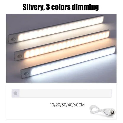 Motion Sensor USB Rechargeable LED Night Light – Wireless Wall & Cabinet Lamp, 3-Color Dimmable