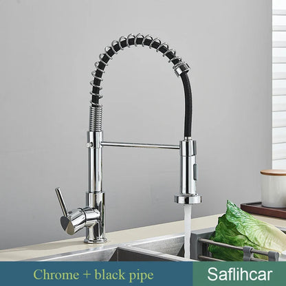 Brushed Gold Pull-Down Kitchen Faucet, Spring Spout Single-Handle Deck-Mount Hot & Cold Mixer