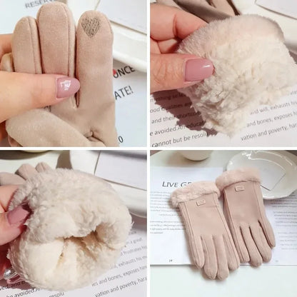 Women's Winter Plush Suede Touchscreen Gloves - Warm Driving & Cycling Mittens