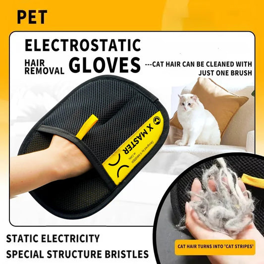 Pet Hair Remover Gloves – Electrostatic Reusable Washable Grooming Glove with 2-in-1 Lint Roller for Cats & Dogs