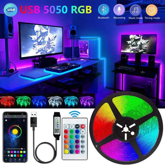 Bluetooth RGB LED Strip Lights SMD5050 USB 5V Smart LED Tape – App & Remote Control, Flexible TV Backlight & Room Decor (1–15 m / 3.3–49.2 ft)
