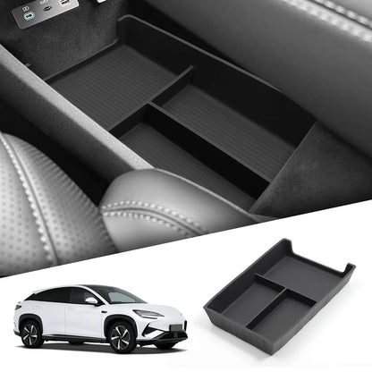 Center Console Storage Tray with Silicone Anti-Slip Pad, Armrest Cup Organizer, Black