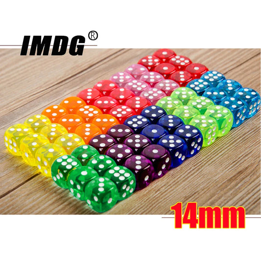 10-Pack 14mm (0.55 in) Transparent Acrylic Dice Rounded Corner Multi-Color Game Dice