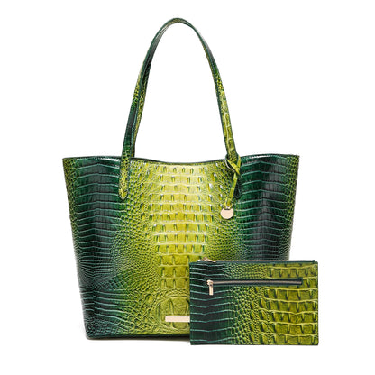 Crocodile-Embossed PU Leather Tote Bag Set – Spacious Bucket Shoulder Handbag with Detachable Zipper Pouch for Women, 14 Colors