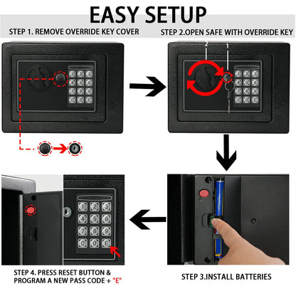 Fireproof Home Safe with Digital Keypad, Sensor Light & Adjustable Shelf – Security Safe for Cash & Documents