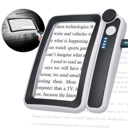 4X Rechargeable LED Handheld Magnifier, Wide Rectangular Reading Loupe with 10 LEDs and USB-C Charging