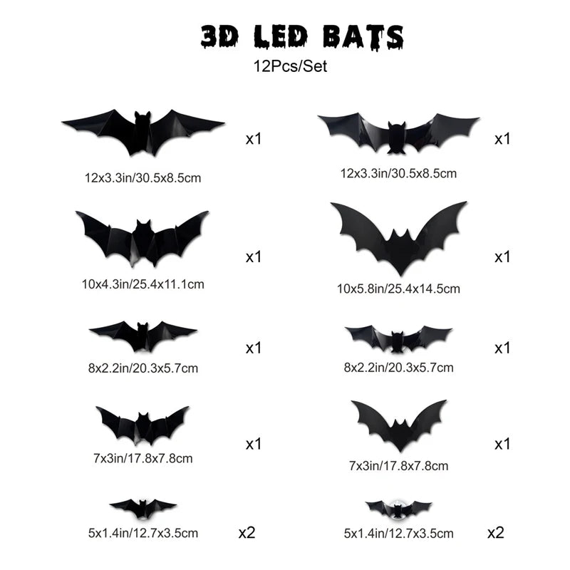 Halloween Bat Wall Light Decorations - 12 to 70 Piece Sets