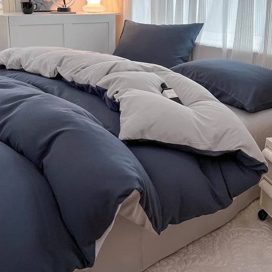 Reversible Brushed Microfiber 4-Piece Bedding Set – Duvet Cover, Sheet & 2 Pillowcases – Sizes 150×200 to 220×240 cm (59×79 in to 87×94 in)
