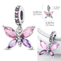 925 Sterling Silver Pink Butterfly & Luminous Firefly Charm – Dangle Bead for Bracelet or Necklace | Elegant DIY Jewelry Gift for Women