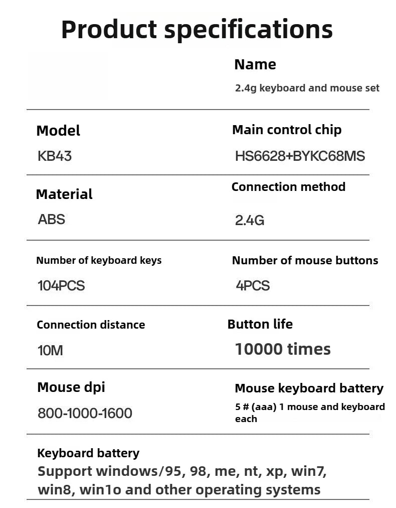 Wireless keyboard and mouse set, mechanical touch keyboard and mouse universal set, desktop computer laptop e-sports specific