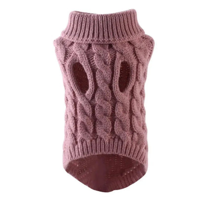 Small Dog Sweater Knit Pullover Warm Autumn Winter Cable Twist Solid Pet Coat