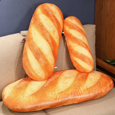 French Bread Plush Pillow - Soft Stuffed Food Plushie Decorative Throw Pillow, Sleeping Companion & Gift (Multiple Sizes)