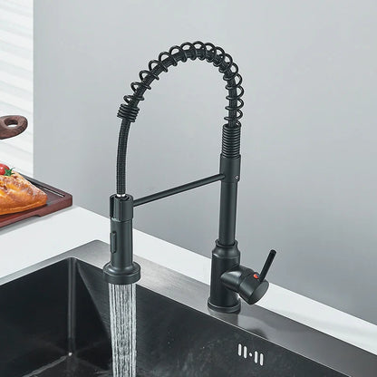 Pull-Down Kitchen Faucet Single Handle 360° Swivel Dual-Function Spray – Stainless Steel Sink Faucet (Black, Brushed Nickel, Chrome)