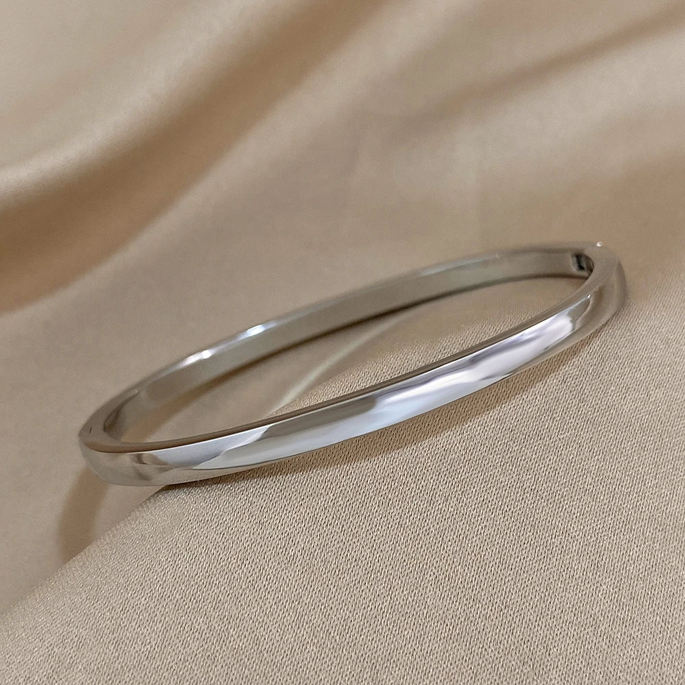 Smooth Stainless Steel Cuff Bangle Bracelet - Gold, Rose Gold or Silver, 60mm, Waterproof, Stackable