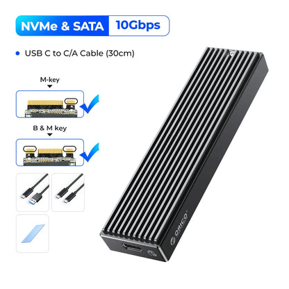 M.2 NVMe & SATA SSD Enclosure USB-C 10Gbps/20Gbps — 2230–2280 Supported