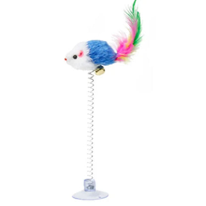 Cartoon Feather Wand Cat Toy with Mouse & Bell — Interactive Teaser Stick for Kittens