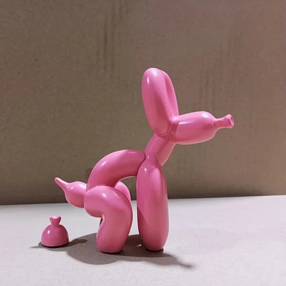 Modern Art Squat Balloon Dog Animal Decorative Statue, Suitable for Interior Living Room Farmhouse Bedroom Office Cabinet Wood