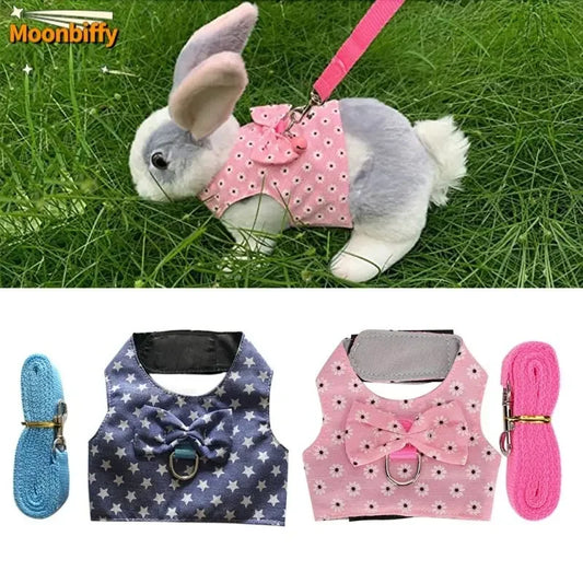 Small Animal Vest Harness & Leash Set for Rabbits, Kittens & Guinea Pigs – Adjustable Breathable Cotton, 3 Sizes (S/M/L)