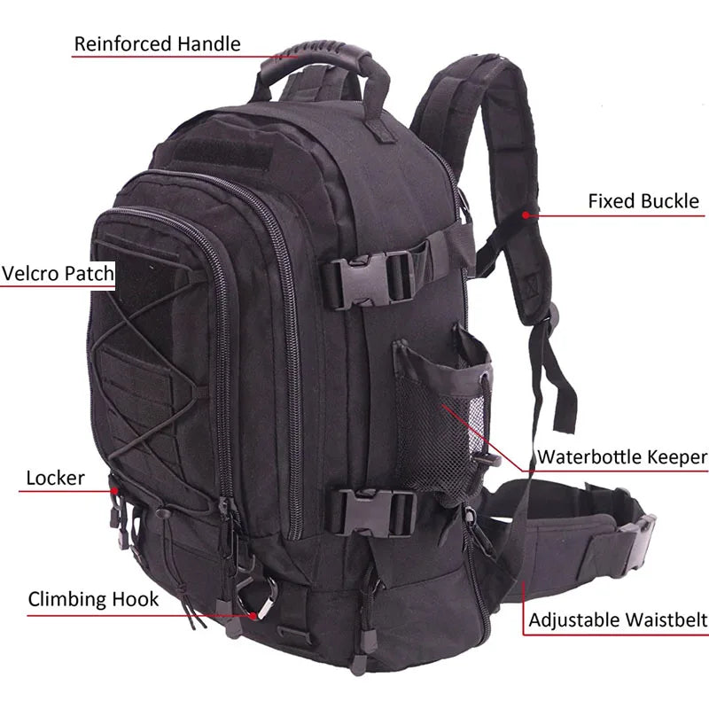 60L Military Tactical Backpack Army Molle Assault Rucksack Outdoor