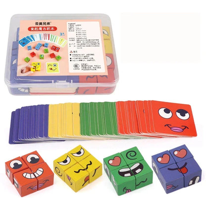 Kids Face-Change Cube Game – Montessori Expression Puzzle Building Blocks for Early Learning