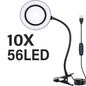 5X/10X LED Magnifying Glass with Light — 3 Color Modes, 10 Brightness Levels, 3.27-inch Glass Lens, Clip-On & Stand for Reading, Crafting, Manicure