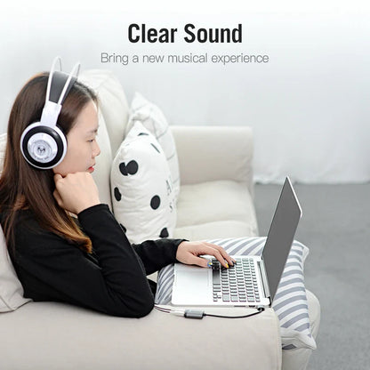 USB External Sound Card 3.5mm Audio Adapter with Microphone — USB-A Headset Adapter for PC, MacBook, Laptop, PS5, Gaming Headset