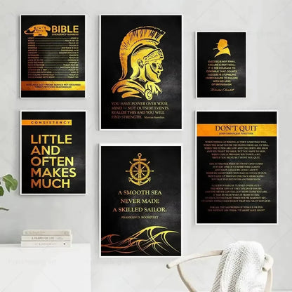 Motivational Quote Art Posters for Wall Black Golden Letters Inspiring Canvas Painting Wall Art Picture Office Living Room Decor