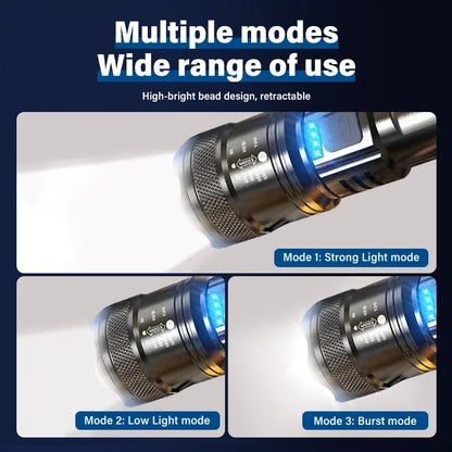 Tactical LED Flashlight — USB-C Rechargeable, Zoomable, Waterproof