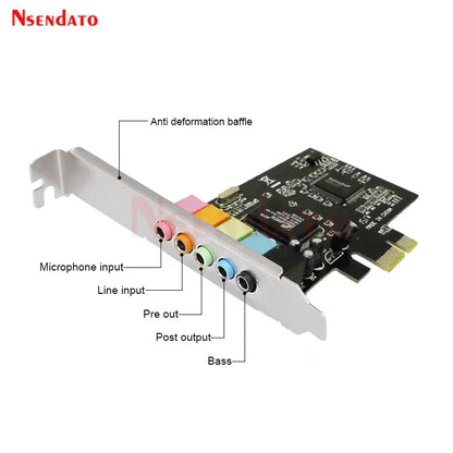 PCIe 5.1 Channel 3D Audio Sound Card - 6-Channel PCI Express with Solid Capacitors