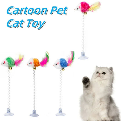 Cartoon Feather Wand Cat Toy with Mouse & Bell — Interactive Teaser Stick for Kittens