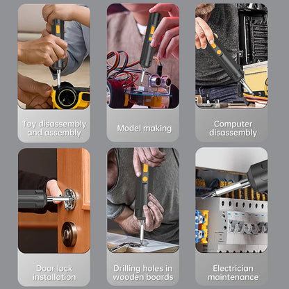 USB Rechargeable Cordless Electric Screwdriver - Precision Wireless Drill with Bit Kit
