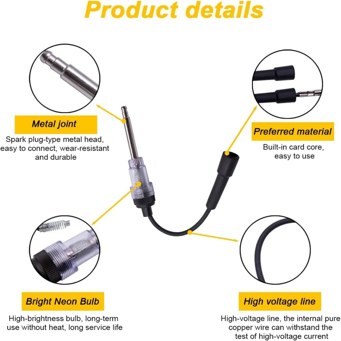 In-Line 12V Spark Plug Tester Ignition Coil Engine Test Light for Car Motorcycle Lawn Mower