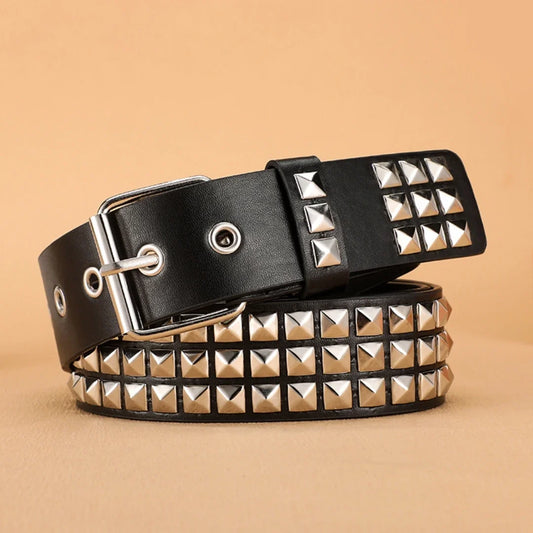 Rivet Stud Heavy Metal Punk Belt for Men & Women, Y2K Rock Jeans Belt (1.5 in / 3.8 cm)
