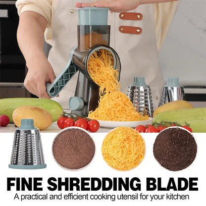 3-in-1 Rotary Cheese Grater Manual Vegetable Slicer & Nut Grinder – Multifunctional Kitchen Tool