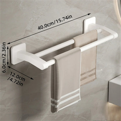 Self-Adhesive Double Towel Bar No-Drill Bathroom Towel Rack White/Gray