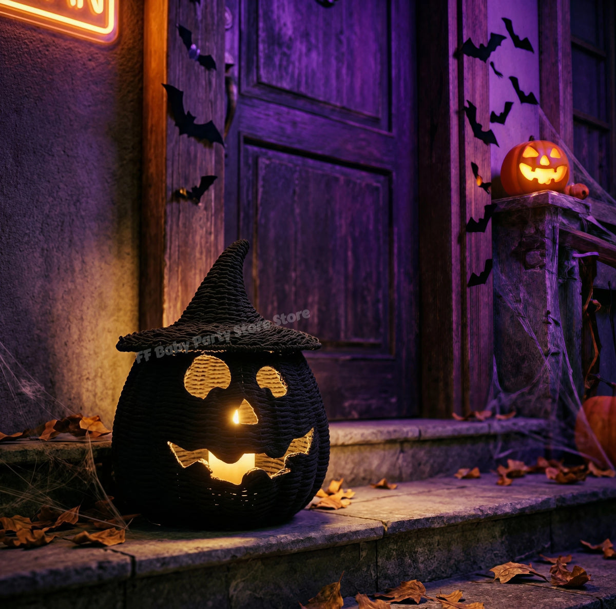 Resin Halloween Pumpkin Decoration with Witch Hat - 6 Styles