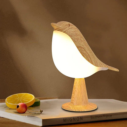 Wood-Effect Bird LED Night Light — Touch Rechargeable Bedside Lamp, 3-Color Dimmable