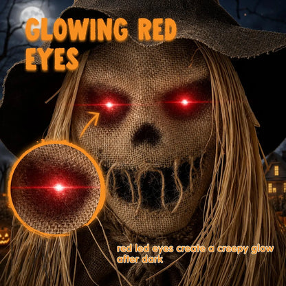 Joyfy 49-Inch Sound-Activated Animatronic Sitting Scarecrow with LED Eyes