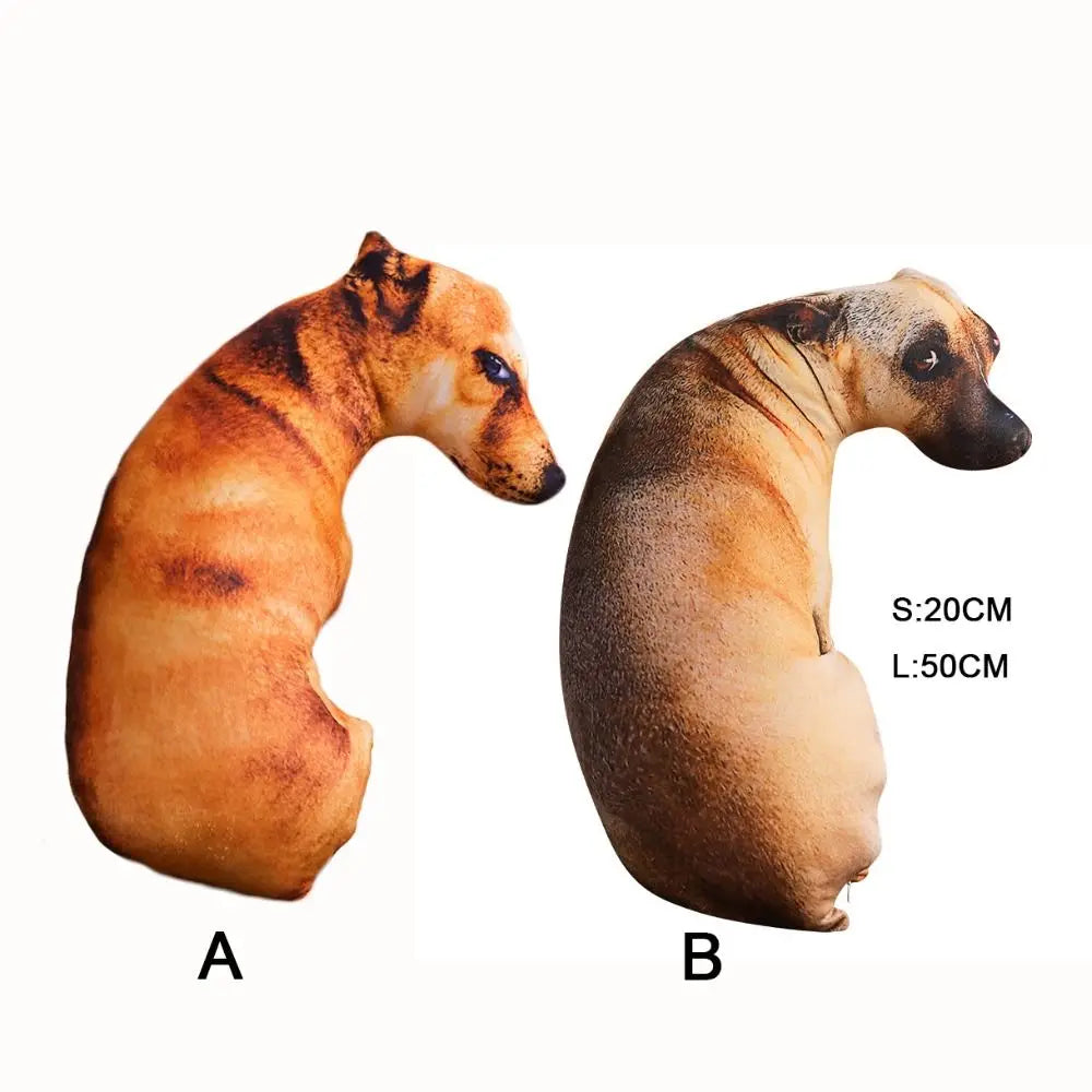 3D Lifelike Dog Head Throw Pillow Bendable Plush Cushion 7.87in (20cm) & 19.69in (50cm) Decorative Animal Pillow for Kids & Home