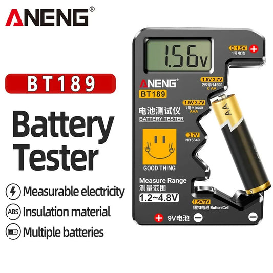 Universal LCD Battery Tester for 9V, D, C, AA, AAA and Button Cells - Portable Voltage & Capacity Detector