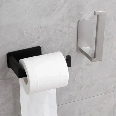 Self-Adhesive Stainless Steel Toilet Paper Holder Matte Black – No-Drill Wall Mount