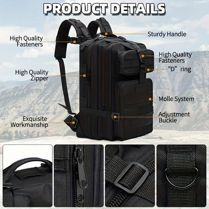 JSERYISGN 25L Tactical Hiking Backpack - Lightweight Daypack for Men & Women