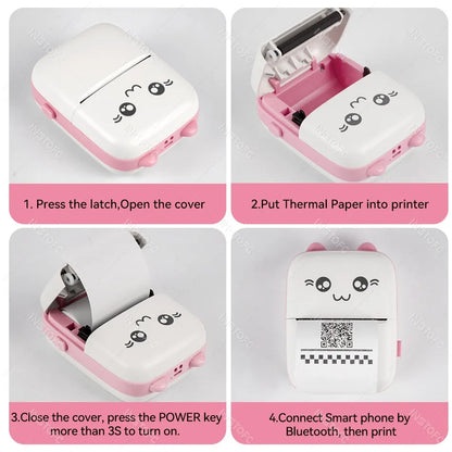 Portable 58mm Mini Thermal Photo & Label Printer - Bluetooth Sticker Memo Printer for iOS & Android (Compatible with 57mm Paper)