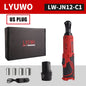 12V Cordless Right Angle Electric Wrench 45 Nm 3/8 in (9.5 mm) Ratchet Car Maintenance Tool with 4 Sockets