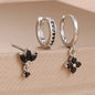 3PCS Zircon Flower Dangle Earrings – Orange & Blue Stainless Steel Set