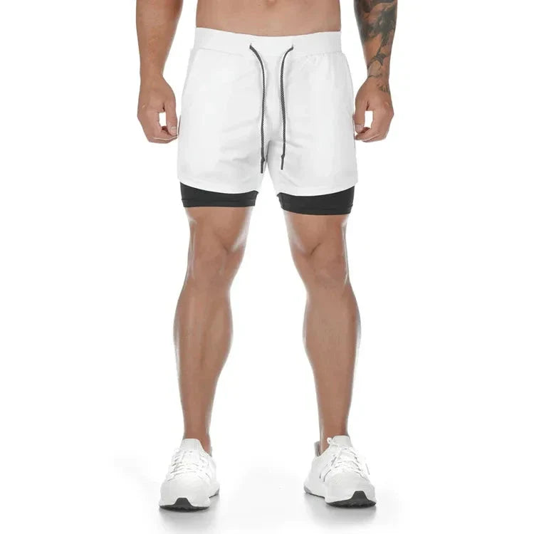 Men’s 2-in-1 Camo Running Shorts — Quick-Dry Gym Fitness Training Shorts with Inner Compression Layer for Summer Workouts