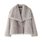 Cropped Faux Fur Jacket for Women – Long Sleeve Snap-Button Lapel Collar Thick Winter Coat